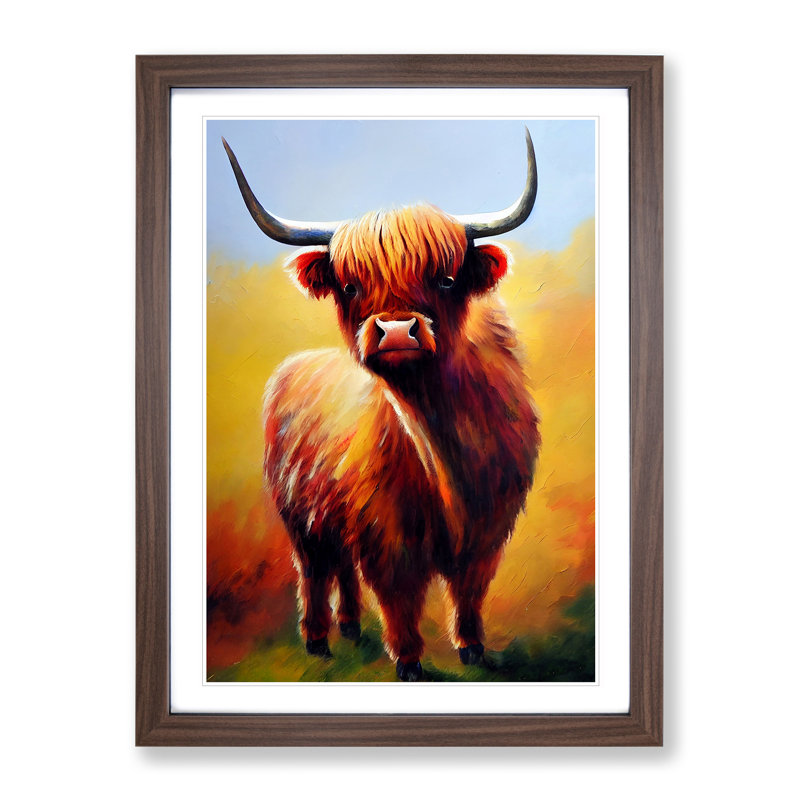 Resplendent Highland Cow - Framed Print, 64cm H x 46cm W x 2cm D, Walnut