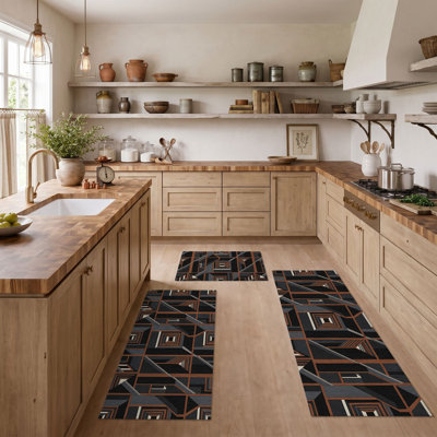 Geometric Abstract Non-Slip Washable Kitchen Mats