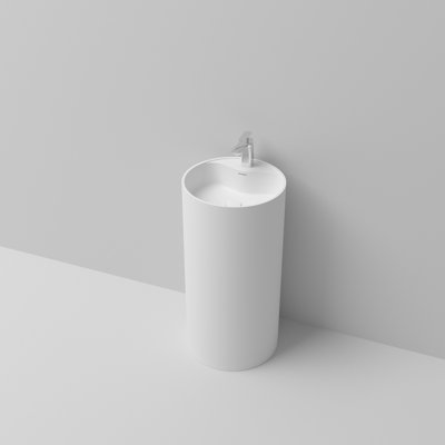 Lavabo sur pied contemporain en surface solide 66s - 08 pour salle de bain, profondeur 45,4 cm, hauteur 90,8 cm, résistant aux égratignures, facile à nettoyer, style salle de bain 08, idéal pour les salles de bain d'hôtel