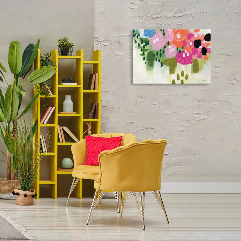 Art mural abstrait sur toile à motif floral brossé par Yvette St. Amant, H 20 po x l 30 po