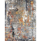 High-Quality Hand-Knotted Grey And Rust Area Rug