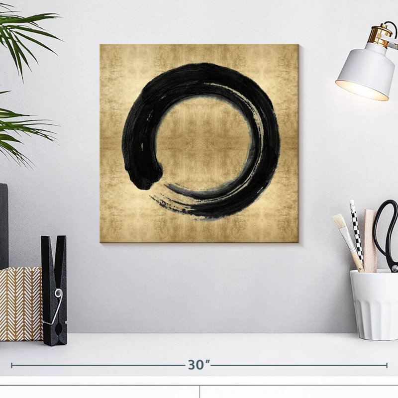 Black Zen Circle On Gold I, 16" H x 16" W
