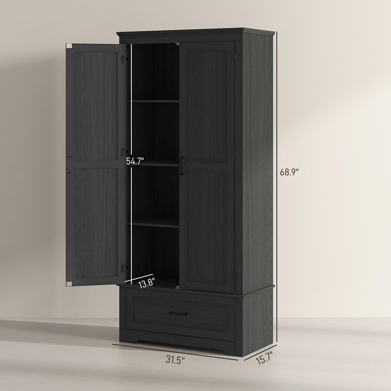 Armoire de style nordique, grand garde-manger avec portes, tiroir et tablettes réglables pour la maison