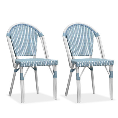 Dining Chair Set Of 2 Outdoor French Bistro Chairs With Hand-Woven Aluminum Wicker Rattan by Dovecove