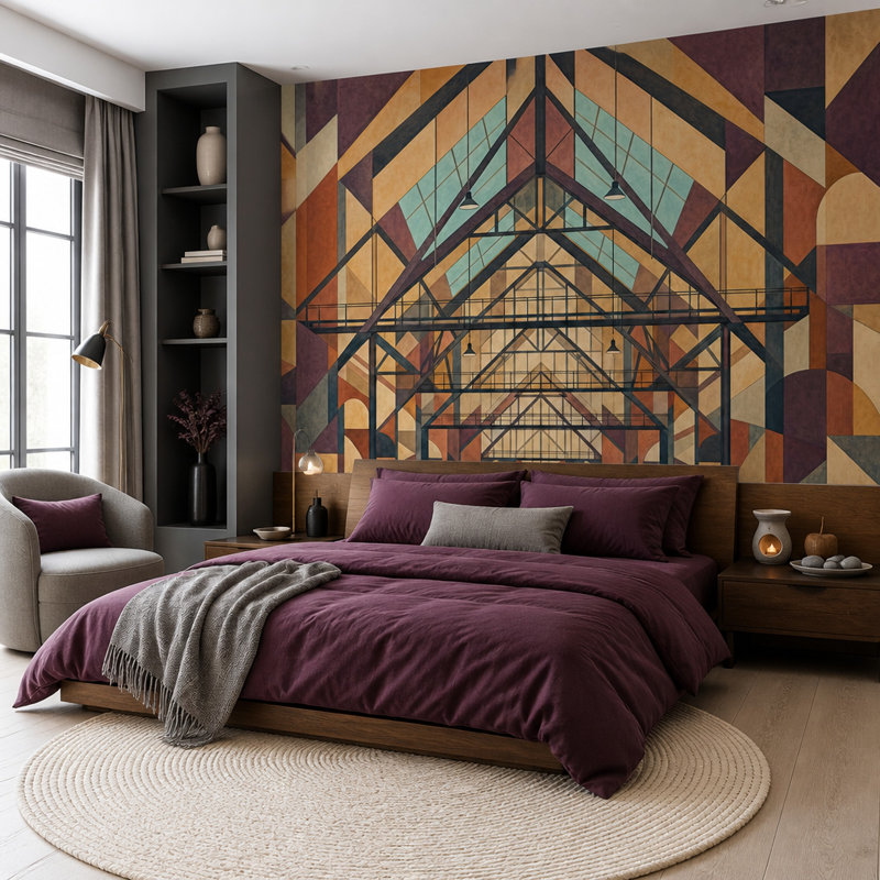 Décoration murale industrielle géométrique amovible Art déco, 120 po x 96 po, Peler et coller
