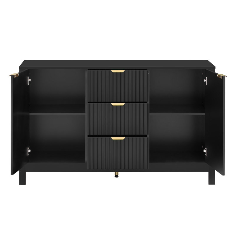 U_STYLE Sideboard With Wave Design  3 Adjustable Shelves, 3 Drawers & Softclose Doors, Storage Console Table With Metal Handles, Suitable For Study, Hallway And Living Room, 3 Colors