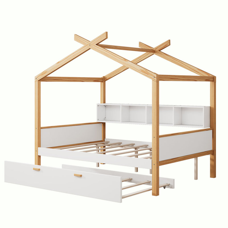 Alajos House Bed  With Two Drawers And Bookshelf Storage Space, Full 1