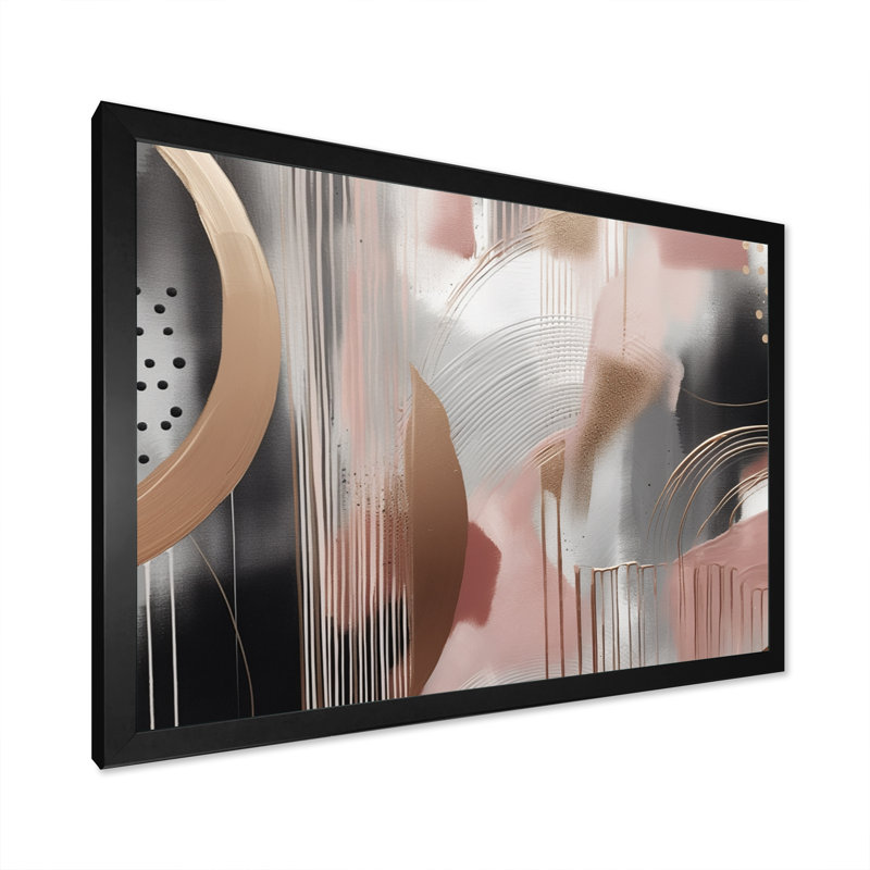 " Pink Rosegold Captivating Circle III ", Black Picture Framed, 12" H x 20" W