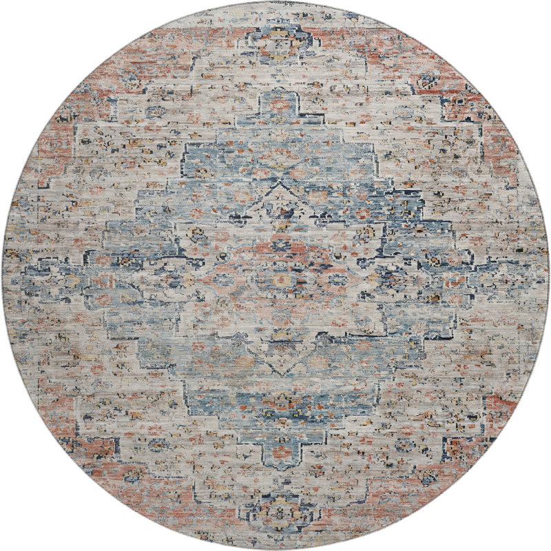 Premium Machine Washable Ashington AMF1832 Global Rug, Round 8'