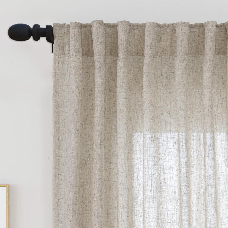Toyoko Linen Blend Semi-Sheer Back Tab Curtains, Linen, 52" W x 72" L