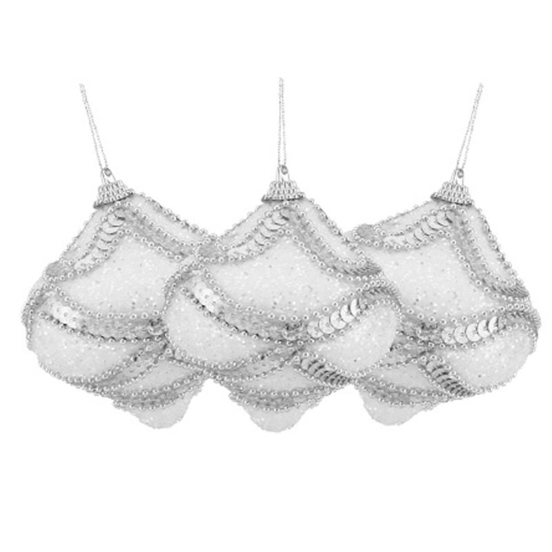 Ornement en forme d'oignon de Noël incassable 3 carats blanc et argent 3 po