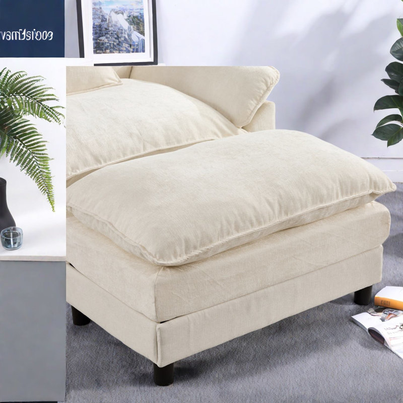 Fauteuils d'appoint modernes, fauteuil spacieux en chenille beige avec structure en bois pour la maison