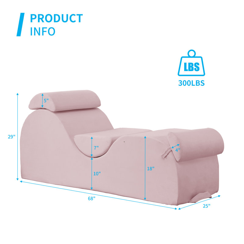 Méridienne courbée en velours Wrought Studio avec appui-tête pour la détente et l'exercice, Rose