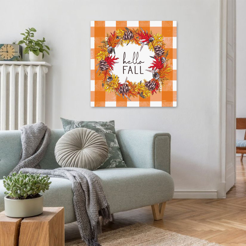 Art de typographie de nature contemporaine orange, couronne d'automne, H 32 po x l 32 po