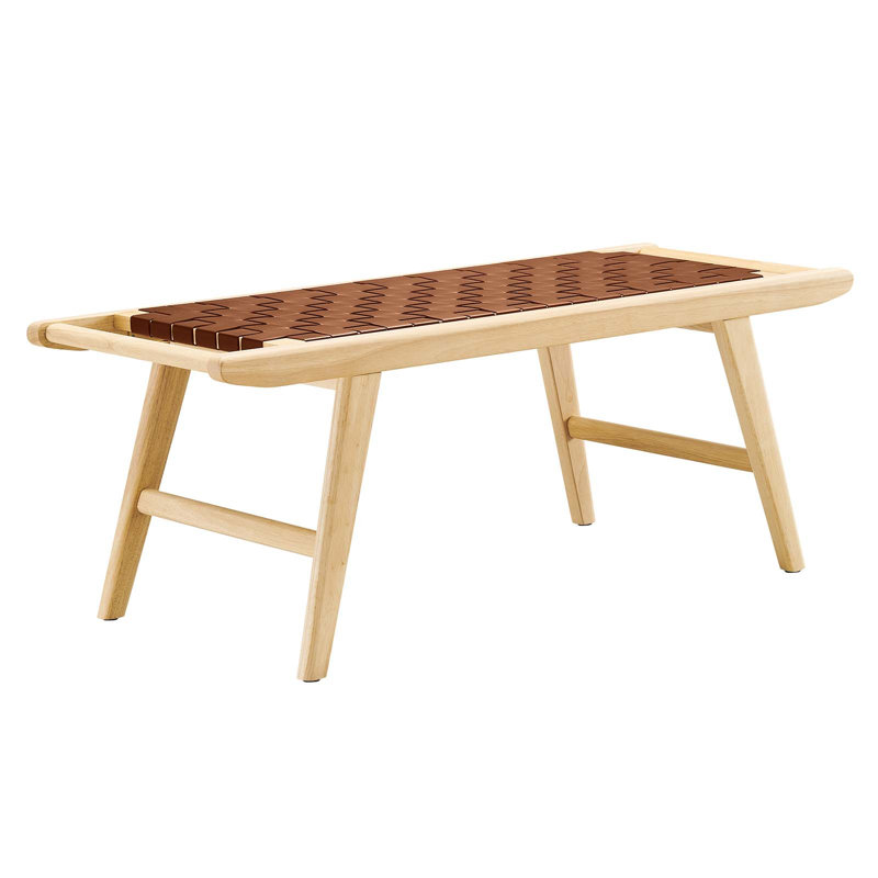 Saoirse 47" Faux Leather Wood Bench, Brown, Natural