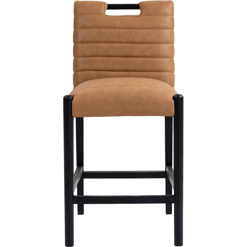 Tabouret de comptoir en cuir Aimee, Cuir cognac végétalien, Naturel