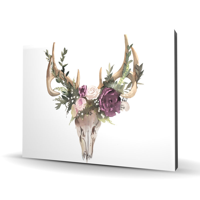 Crâne de cerf avec des fleurs - Toile scandinave