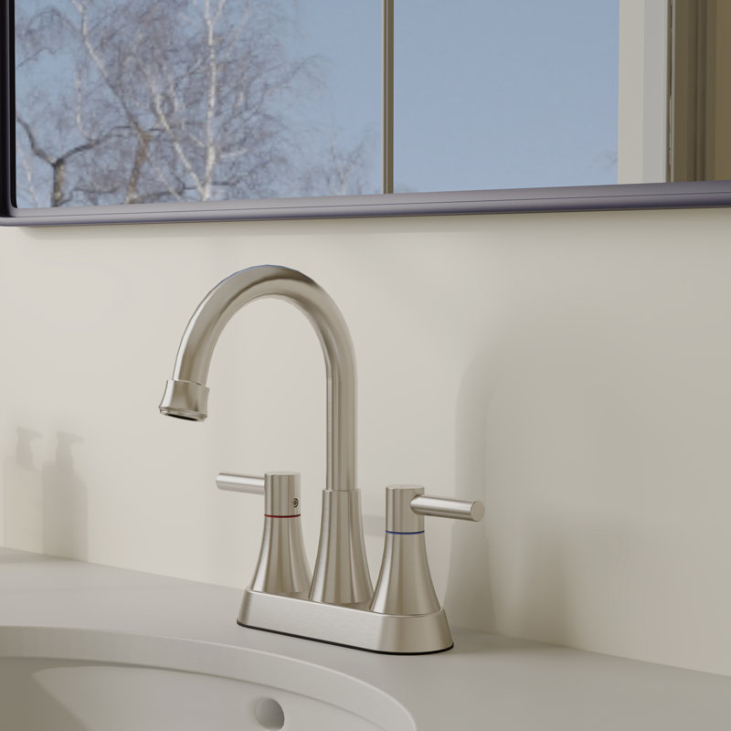 Robinet de salle de bain à large entraxe avec bonde, Nickel brossé