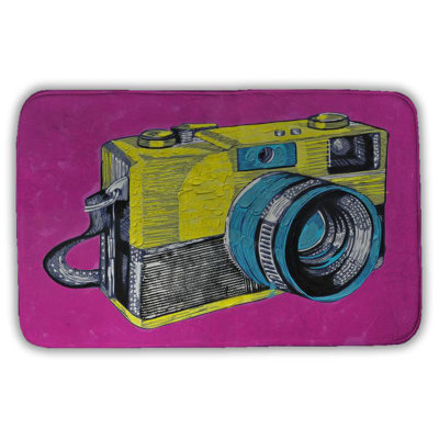 Colorful retro camera Bath Mat with Non-Slip Backing - Quick Dry Memory Foam Bathroom Rug - Absorbent - Modern Plush Spa-Style - Machine Washable