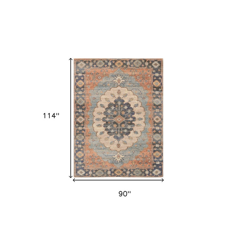 Tapis bleu vieilli 8 pi x 10 pi médaillon tissé à la main