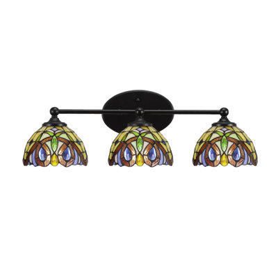 Eddis Light Bath Bar Shown In Matte Black Finish With 7" Lynx Art Glass