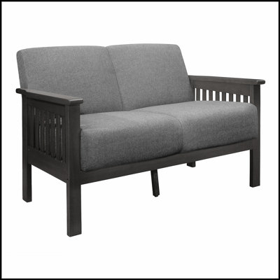 Causeuse de salon classique avec coussins gris et structure en bois d'hévéa massif, sièges confortables de style transitionnel
