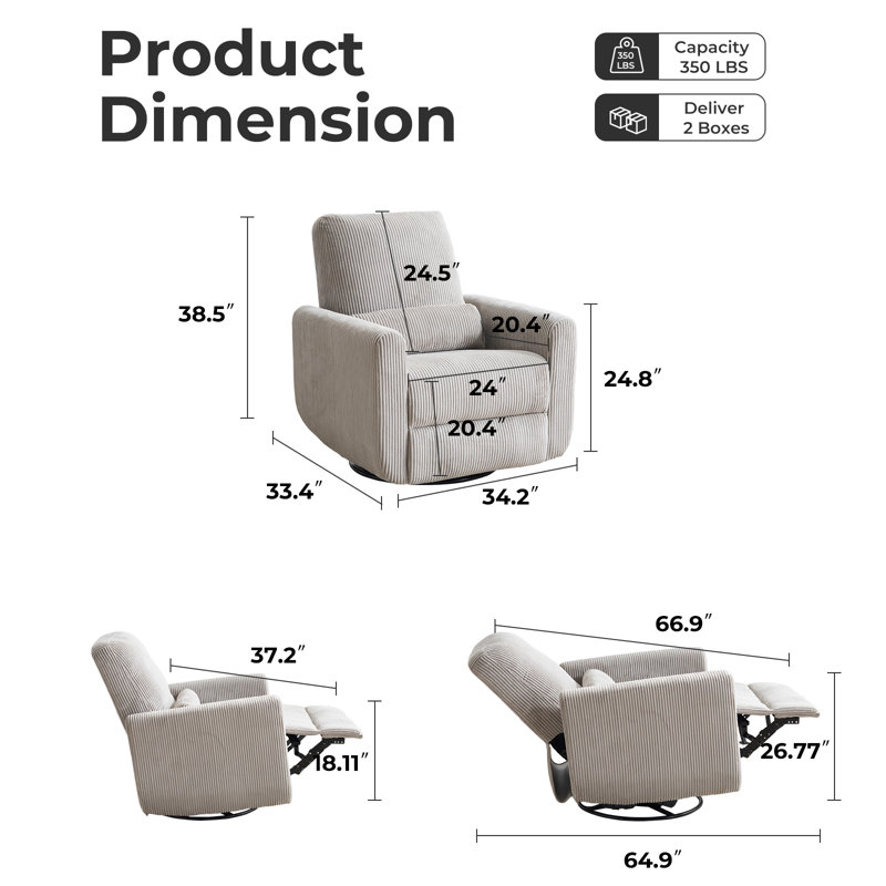 360° Swivel Recliner With Heating And Massage, Gray