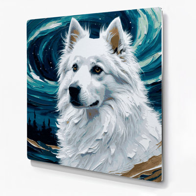 Dogs American Eskimo Dog Blue Metal Wall Art