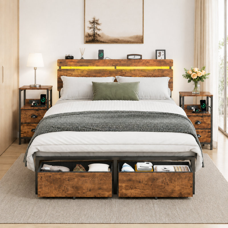 Ensemble de chambre à coucher 3 pièces, Queen, Brown/Black