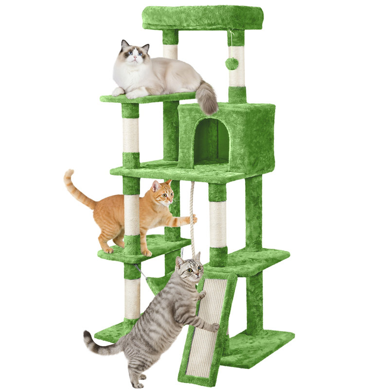 Manorbier 63" H Multilevel Cat Tree for Small and Medium Cats, Green