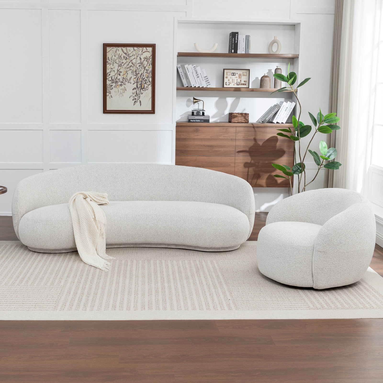 Simona 2-Piece Curved Sofa & Swivel Barrel Chair Living Room Set