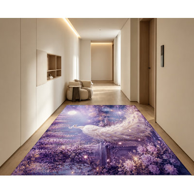 Tapis de jardin féerique avec paon, scène florale violette enchanteresse au clair de lune, esthétique artistique, tapis antidérapant, décoration intérieure magique pour salon, chambre, entrée, porte d'entrée, cuisine, balcon, appartement