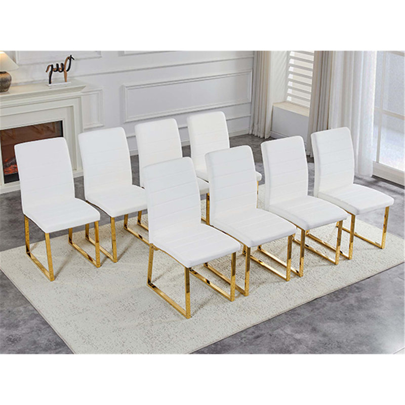 8-Pack Heavy-Duty Chairs with Thick Cushions and Iron Frame for Home or Office Use., Set of 8, White, Gold