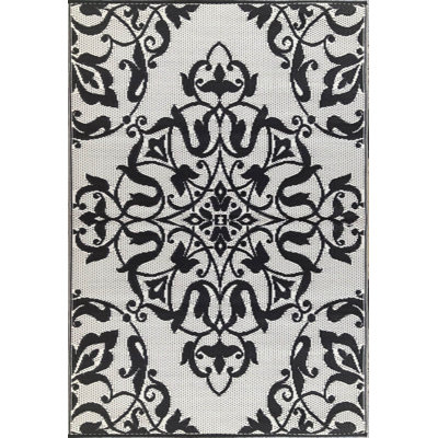 Tapis noir / blanc intérieur / extérieur réversible, matériau 100% recyclé, résistant à la décoloration