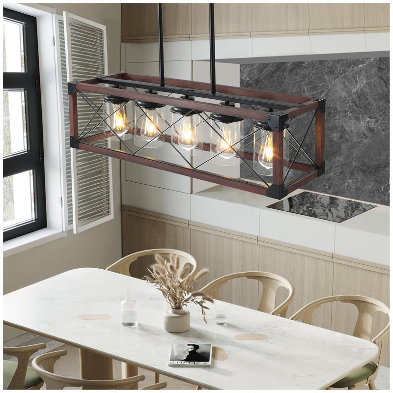 Lustre rétro 5 lumières pour cuisine, salon, salle à manger rouge et noir (sans ampoules)