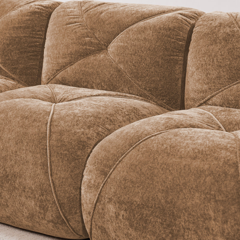 Pondera 110'' Velvet Upholstered 3-Seater Sectional Sofa with Tufted Cushions, Velvet - Camel, 29.9" H x 110.6" W x 37.4" D
