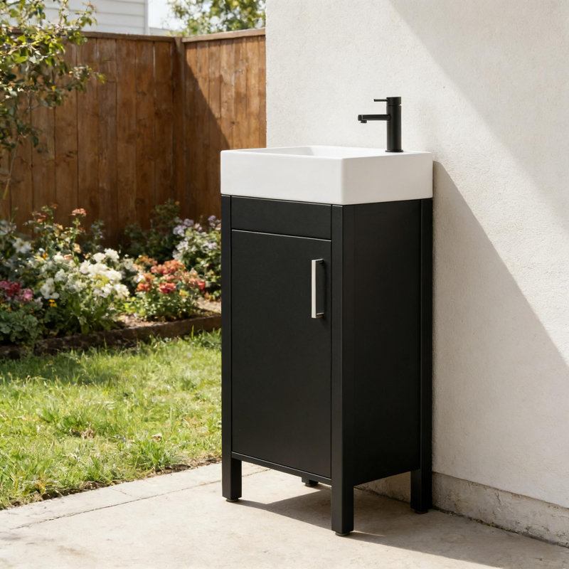16" Bathroom Vanity with Sink and Cabinet for Bathroom, Freestanding, Black