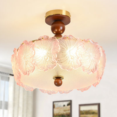15.74" In. 5 - Light Dimmable Petal Glass Drum Semi Flush Mount Ceiling Light