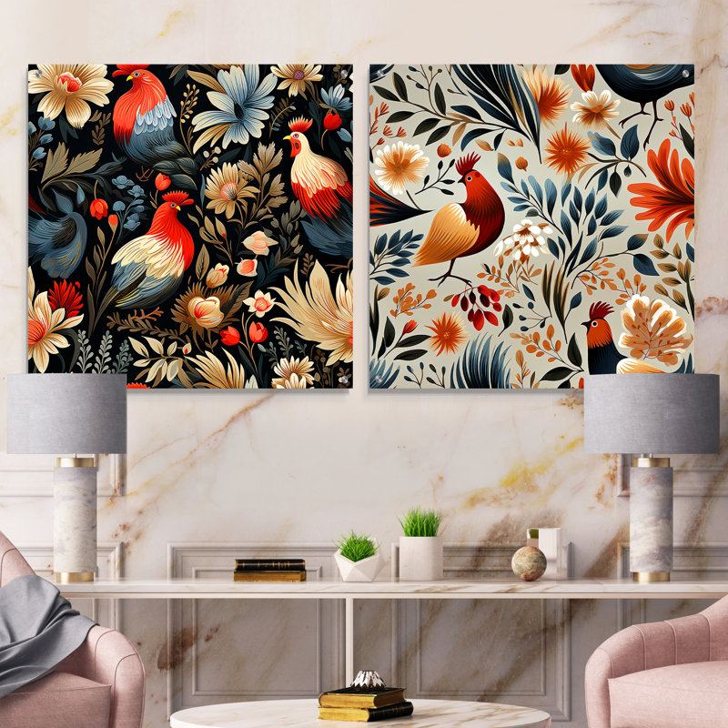 Motif de coq rouge Country Charm, H 36 po x l 73 po