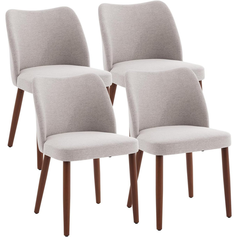 Upholstered Dining Chair with Wood Legs, Wing Backrest, Wooden Kitchen Chair with Thick Cushions, Gray
