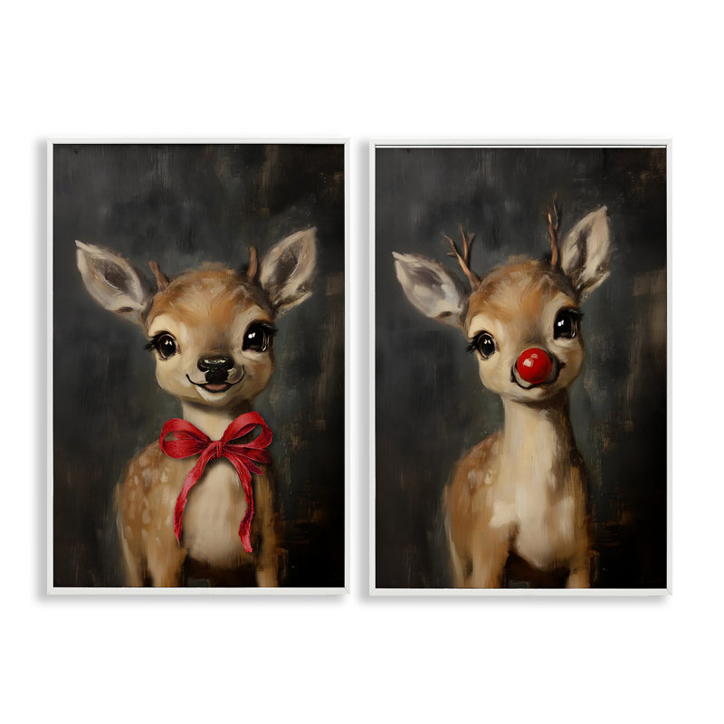 Ensemble de 2 giclées encadrées par Baby Reindeer Char Charers, par Lettré et doublé, H 24 po x l 16 po