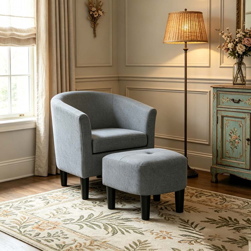 Fauteuil demi-tonneau de 25,5 po en polyester avec repose-pieds