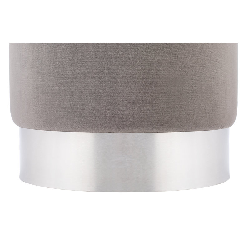 Gray Velvet Round Ottoman Foot Stool with Metal Base