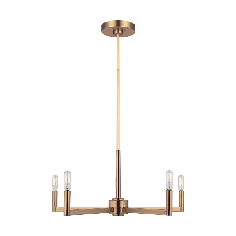 5-Light Chandelier, Laiton satiné, H 10,5 po x l 24 po x P 24 po