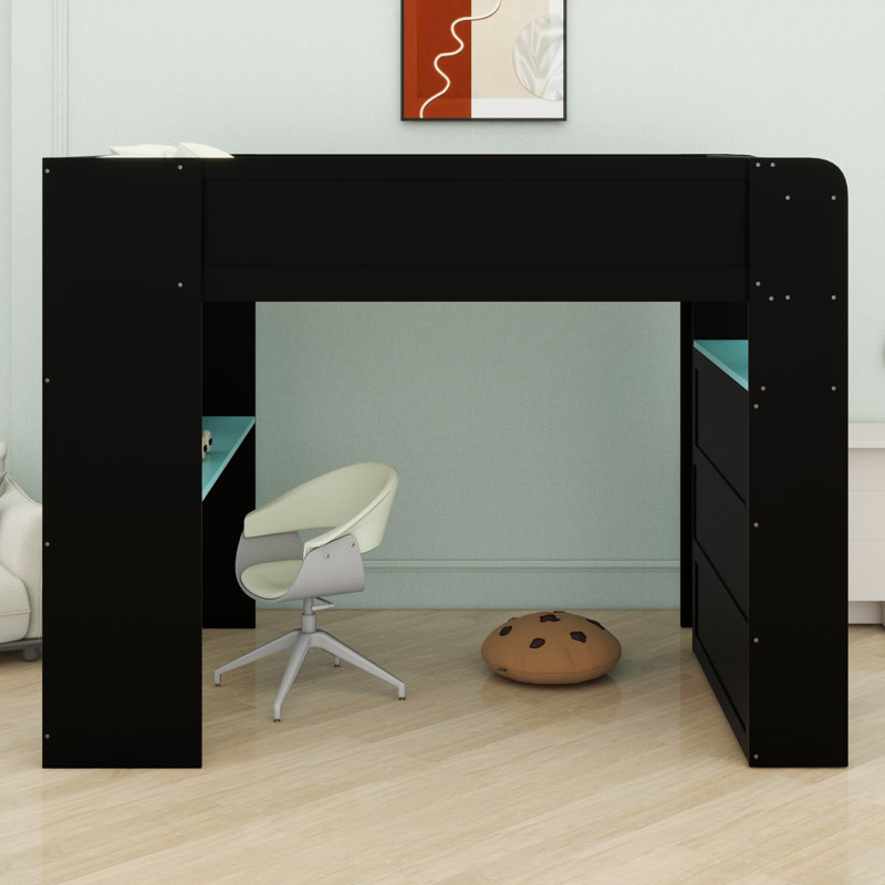 Lit superposé avec bureau à hauteur réglable, Bleu