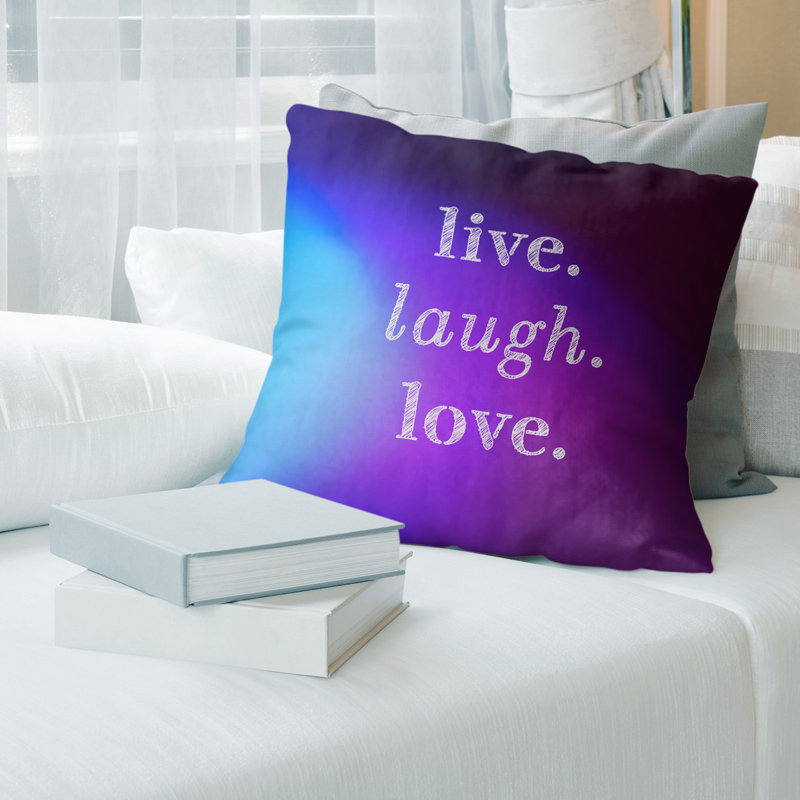 Oreiller de noël d’amour à rire live, 18 po x 18 po, Bleu / Mauve, Pas de bourre