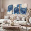 Ensemble de 3 tableaux sur toile tendue à motif floral de chrysanthèmes bleus, pour la décoration du salon et de la chambre.-2130646066