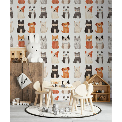 Dog Pattern Peel And Stick Wallpaper Puppy Mural Playful Wall Decor