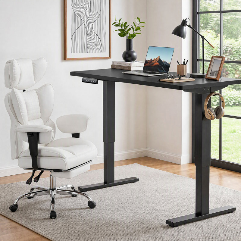 Bureau debout électrique à hauteur ajustable avec fauteuil de direction ergonomique, ensemble de mobilier de bureau moderne