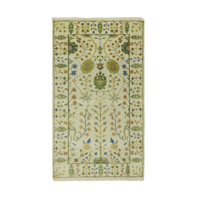Ivory Floral Traditional Handmade Oushak Chobi Oriental Runner Rug